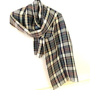 J CREW Black, Cream and Red Plaid Linen Cotton Lightweight Shawl Scarf
